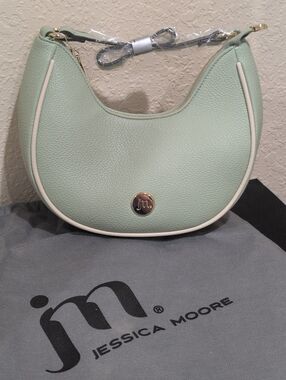 NWT Jessica Moore Crescent Shoulder Bag Mint Green & Dust Bag Purse Handbag